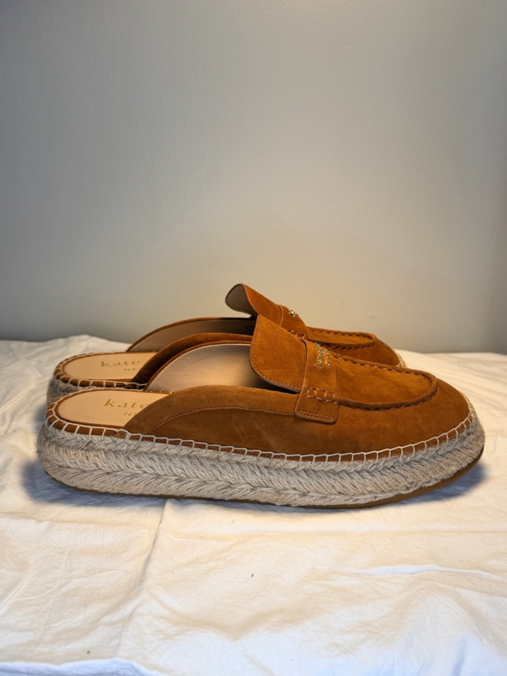 kate spade Suede Mule Loafers with Jute Platform